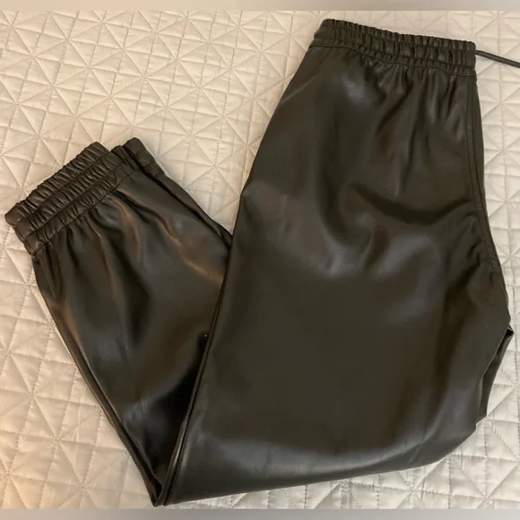 DOLLHOUSE Black Poly LEATHER-Look Pants Size Medium Stretch Waistband 28”W Sexy! - Picture 7 of 7